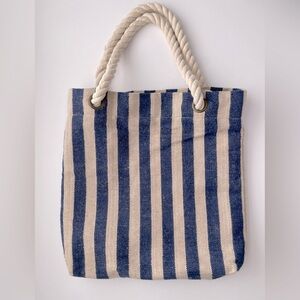 Beach or Pool Tote Bag - Navy and Tan Stripe Handbag